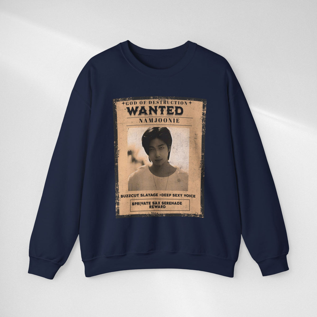 Wanted Poster Crewneck Sweatshirt — 'Wanted: Namjoonie' Vintage K-Pop Graphic