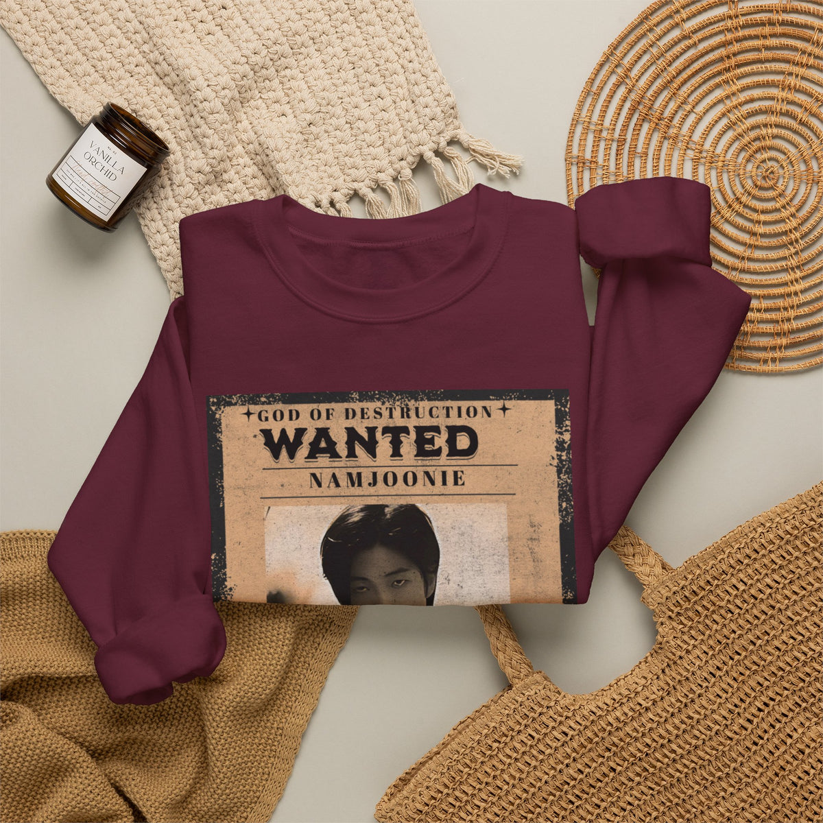 Wanted Poster Crewneck Sweatshirt — 'Wanted: Namjoonie' Vintage K-Pop Graphic