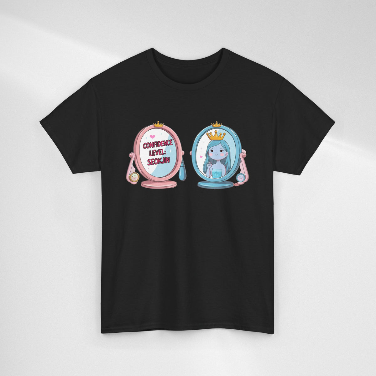 JIN Level Shirt — Cute Pink & Blue Mirrors Graphic Tee ("Comfort Level: Secure")