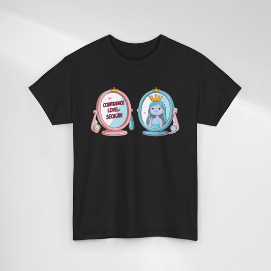 JIN Level Shirt — Cute Pink & Blue Mirrors Graphic Tee ("Comfort Level: Secure")