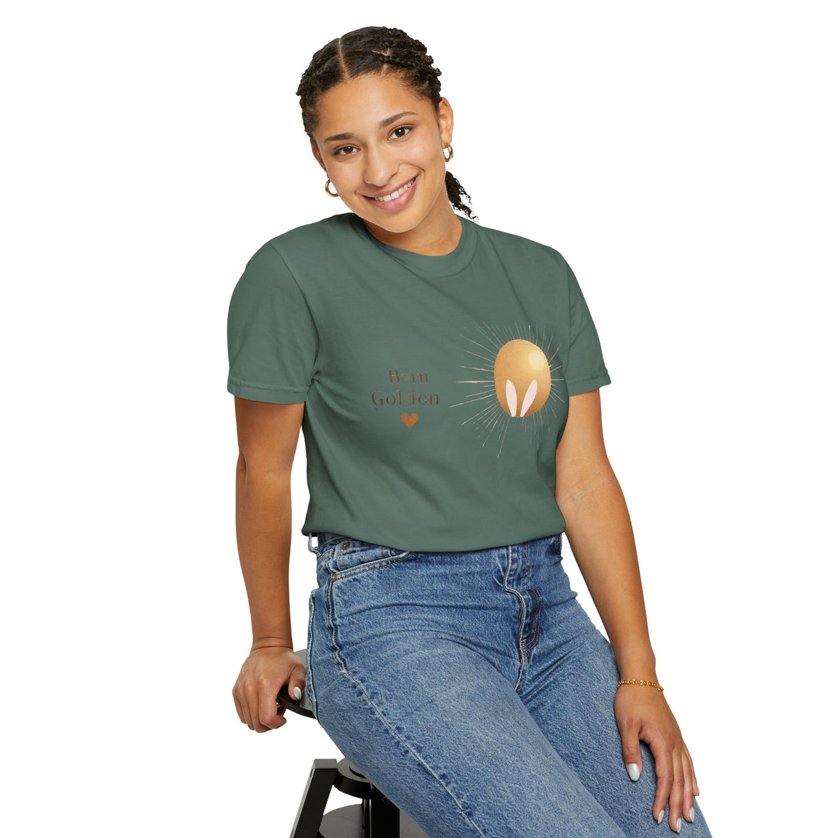 JK Born Golden Tee — Minimal Sun Badge Graphic T-Shirt