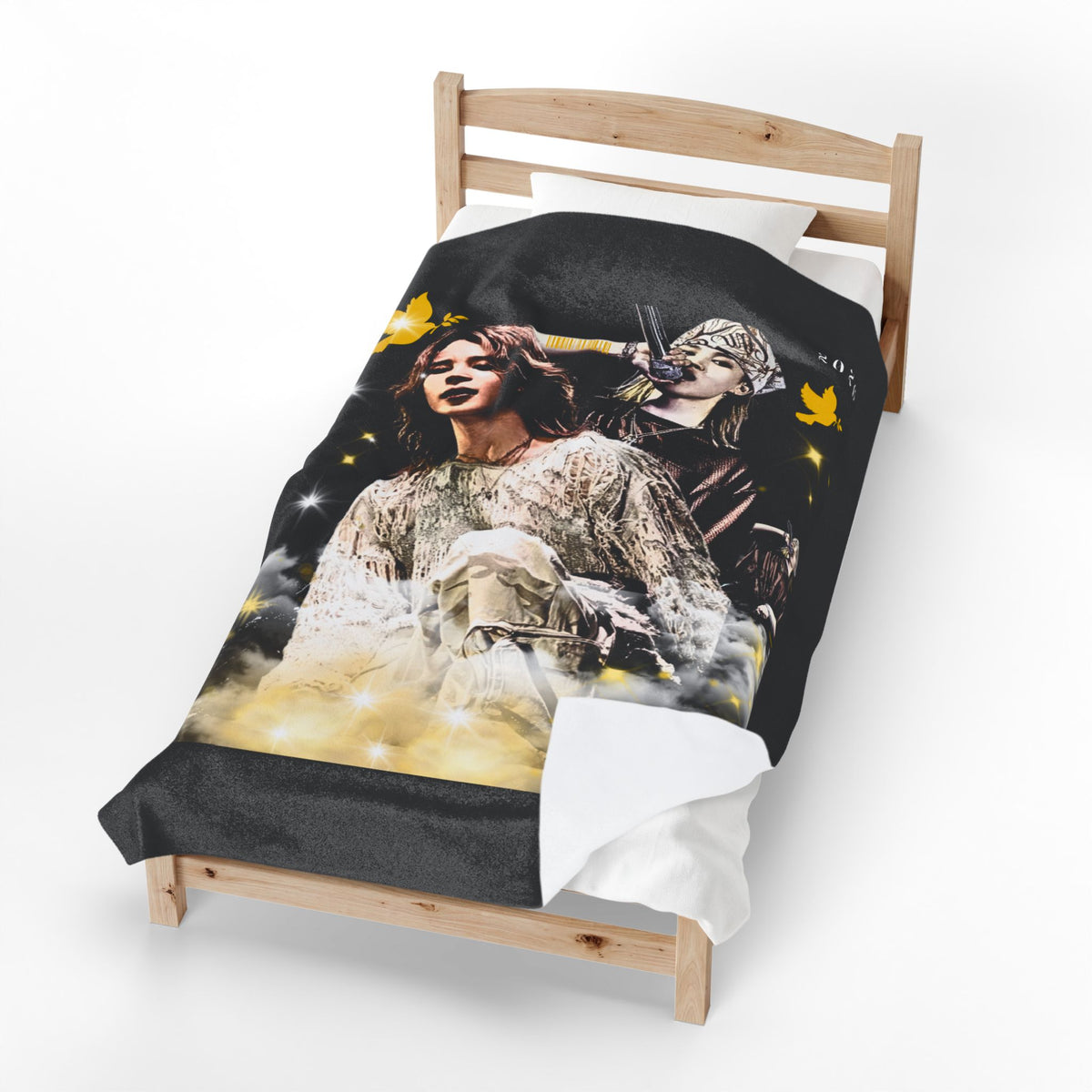 Jimin Velveteen Plush Blanket — Vintage Concert Collage Throw (Singer Portrait)