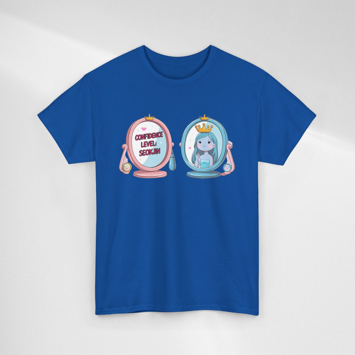 JIN Level Shirt — Cute Pink & Blue Mirrors Graphic Tee ("Comfort Level: Secure")