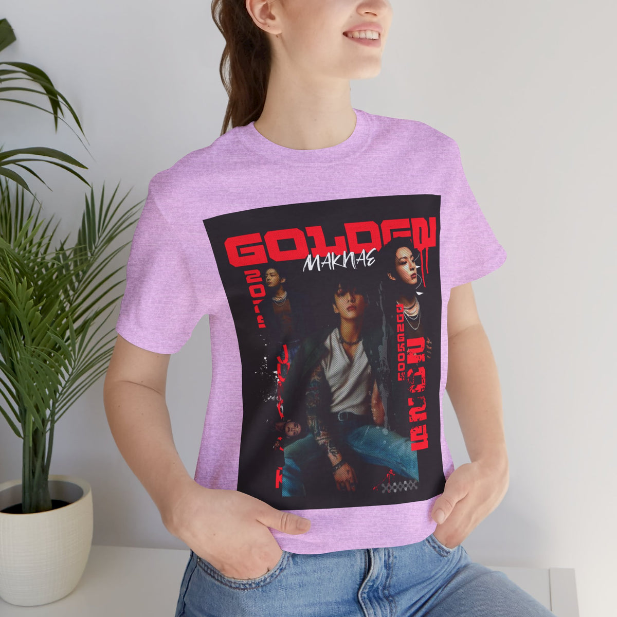 Jungkook Graphic Tee — Golden (Red Text)