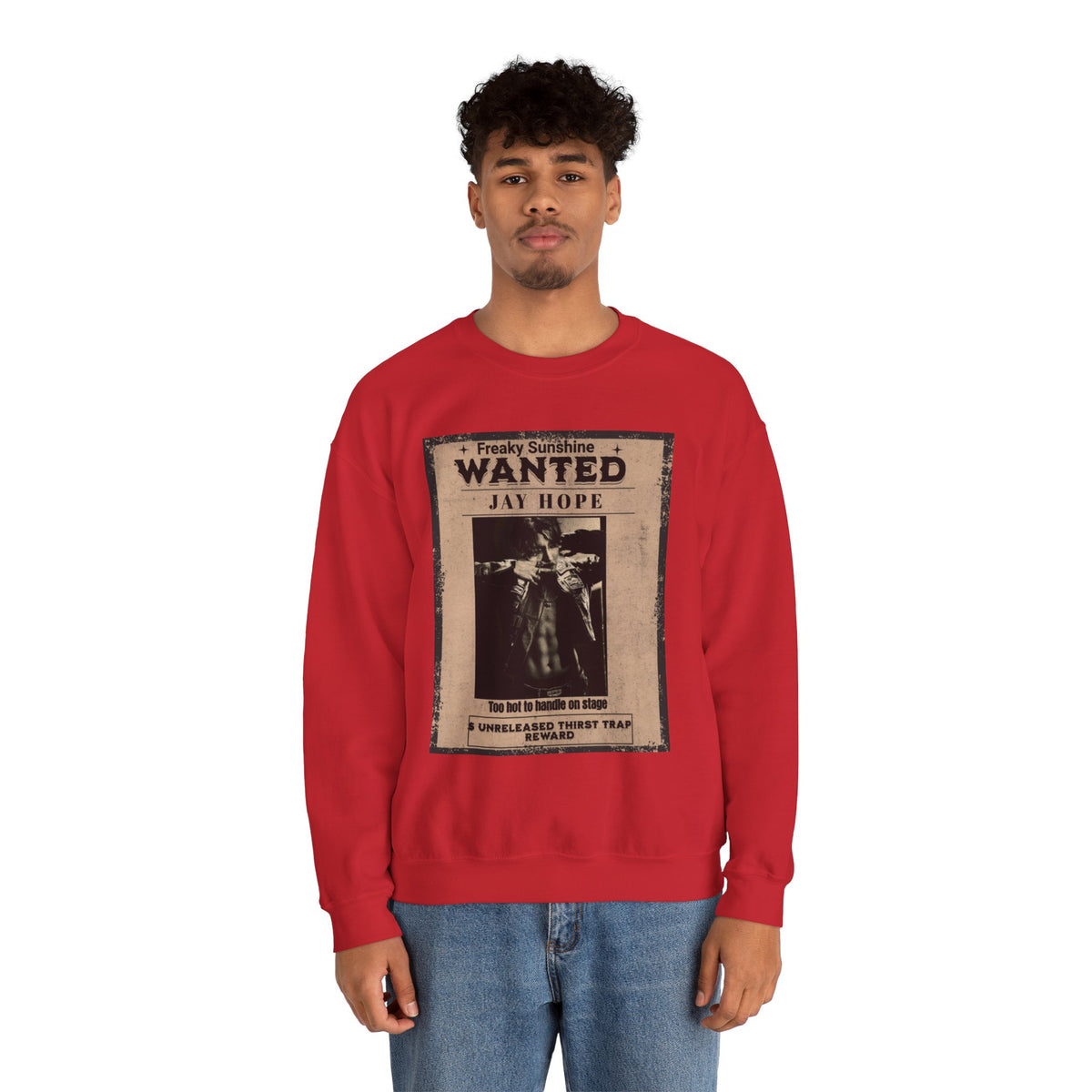 Wanted Poster Crewneck Sweatshirt – 'Freaky Sunshine: WANTED Jay Hope' Retro Graphic