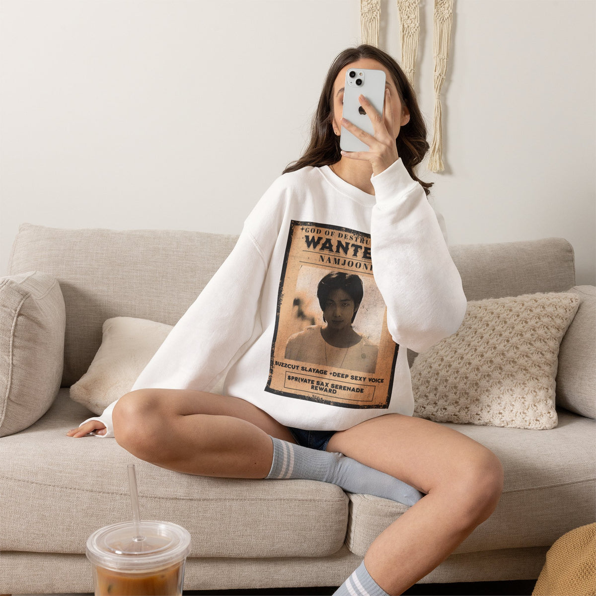 Wanted Poster Crewneck Sweatshirt — 'Wanted: Namjoonie' Vintage K-Pop Graphic