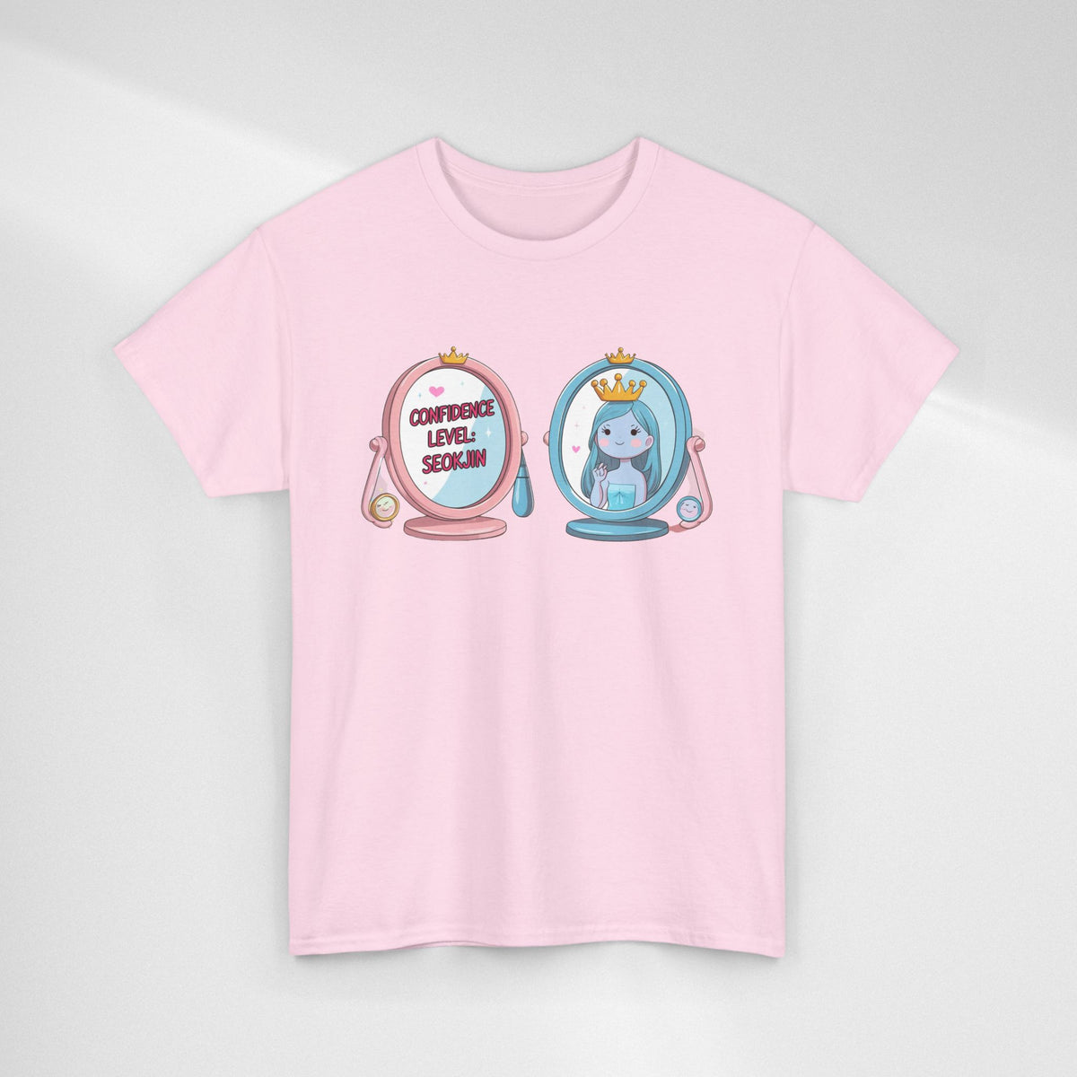JIN Level Shirt — Cute Pink & Blue Mirrors Graphic Tee ("Comfort Level: Secure")