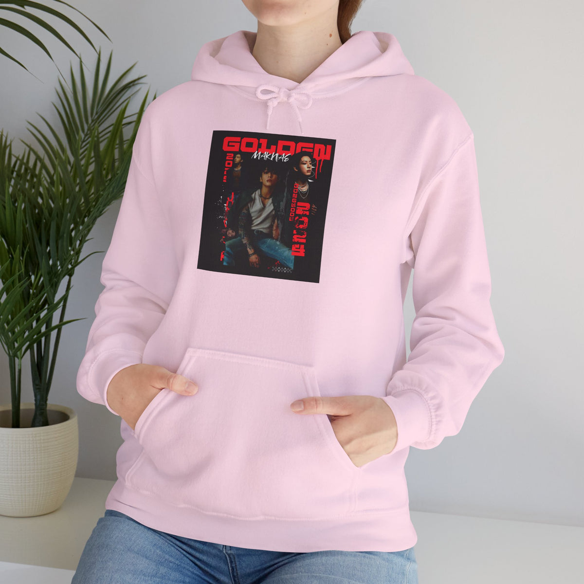 JK Hoodie - 'GOLDEN MAKNAE' Portrait Graphic Hoodie (Red Noir Band Art)