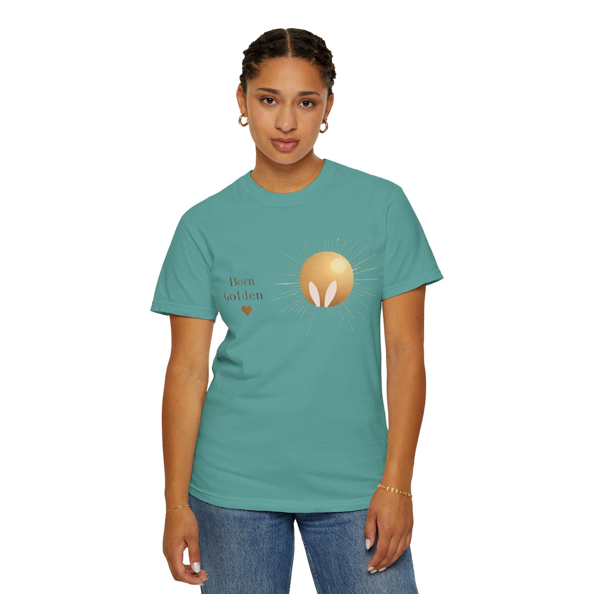 JK Born Golden Tee — Minimal Sun Badge Graphic T-Shirt