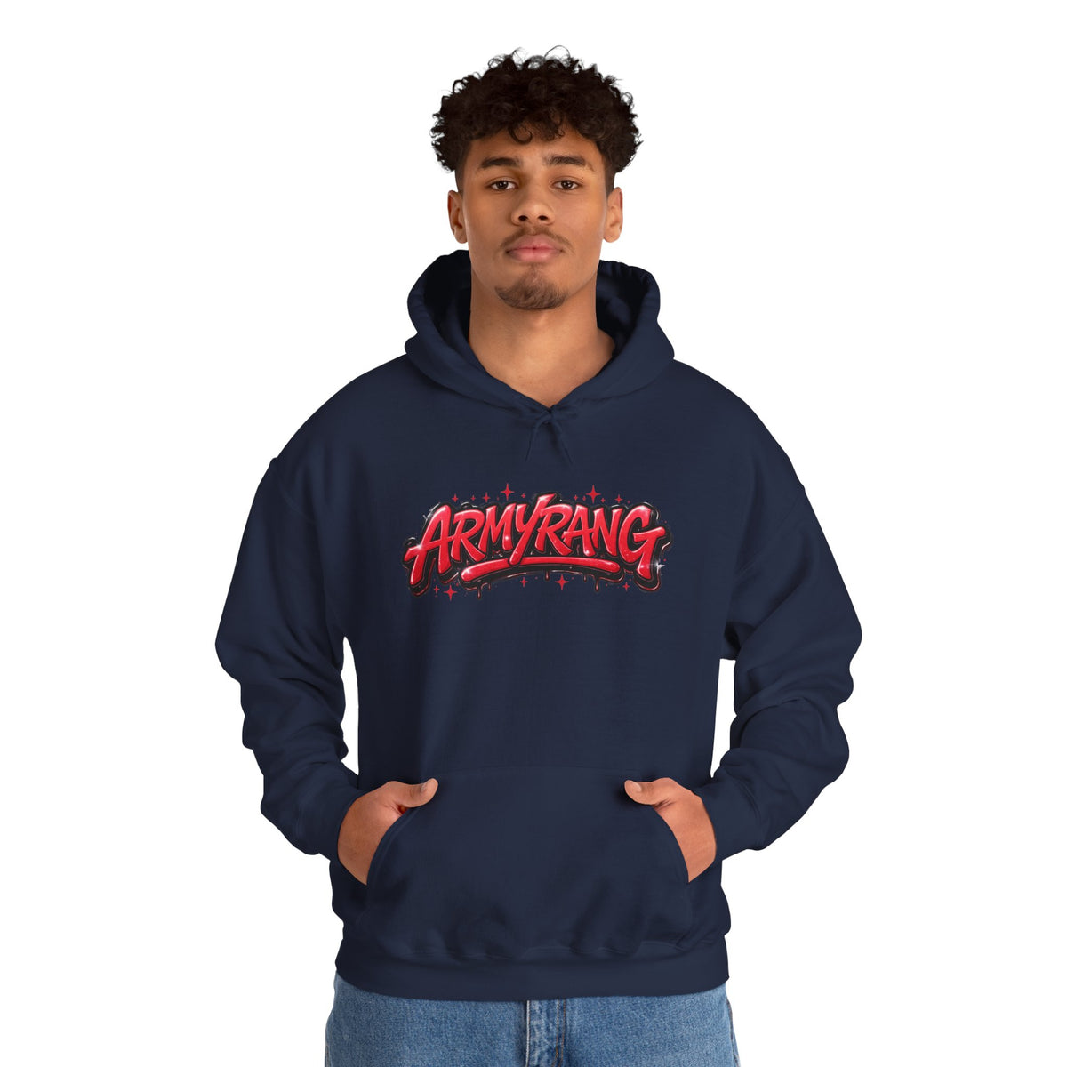 ArmyRang Graffiti Hoodie — Streetwear Pullover with Bold Red Logo