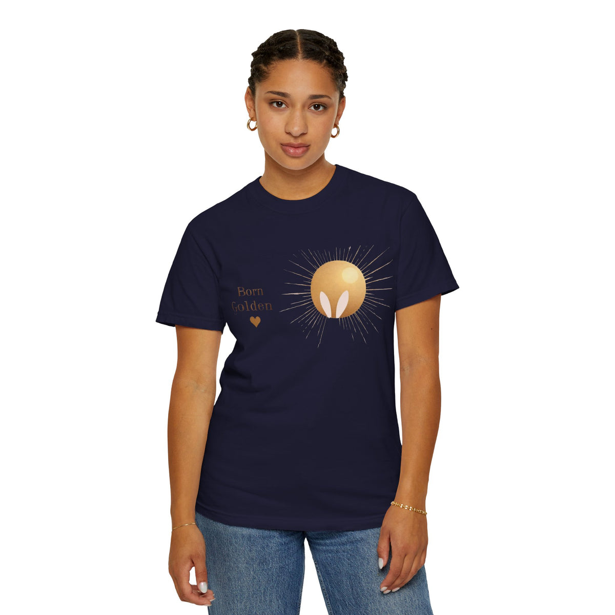 JK Born Golden Tee — Minimal Sun Badge Graphic T-Shirt