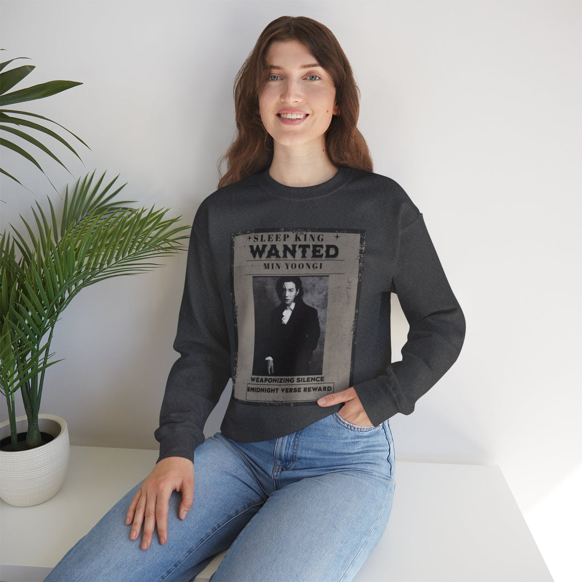 Suga Wanted Poster Crewneck Sweatshirt – Vintage 'Sleep King' Graphic