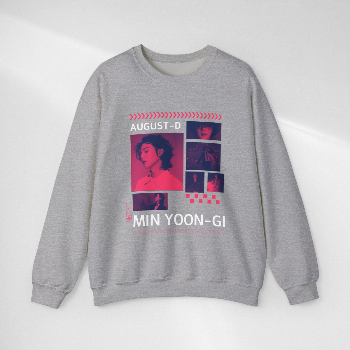 Suga Retro Photo Collage Sweatshirt — Pink Neon Portrait Crewneck