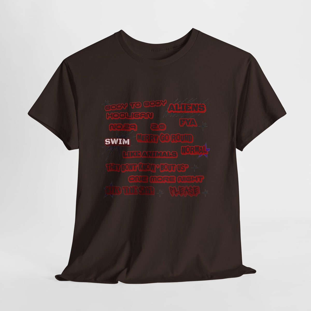 BTS ARIRANG Graphic Tee — Distorted Red Text Band Shirt