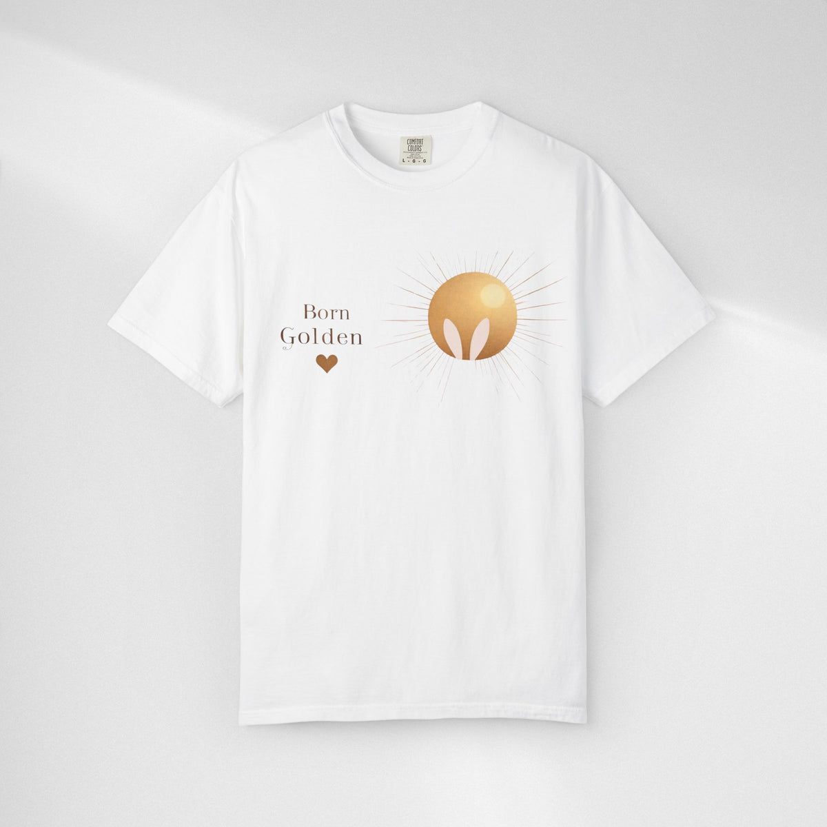 JK Born Golden Tee — Minimal Sun Badge Graphic T-Shirt
