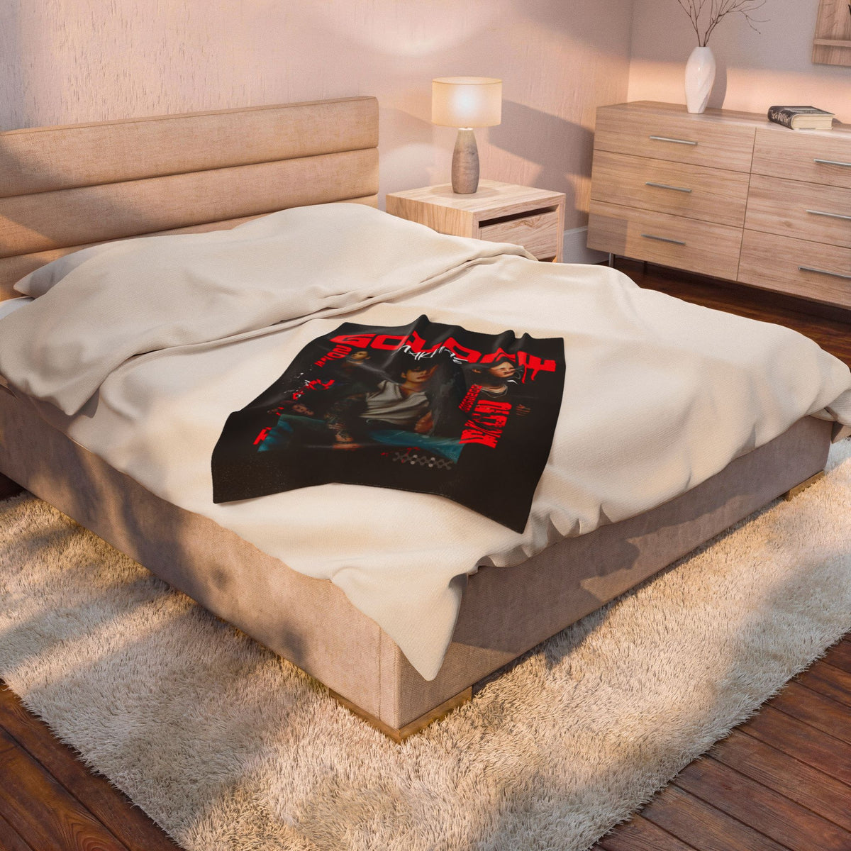 Jungkook Band Velveteen Plush Blanket – 'Golden' Graphic Throw