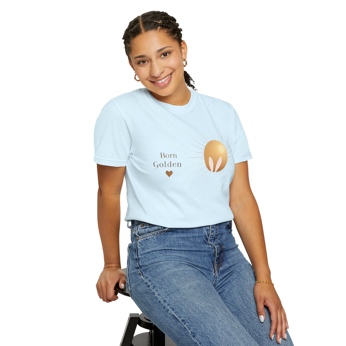 JK Born Golden Tee — Minimal Sun Badge Graphic T-Shirt