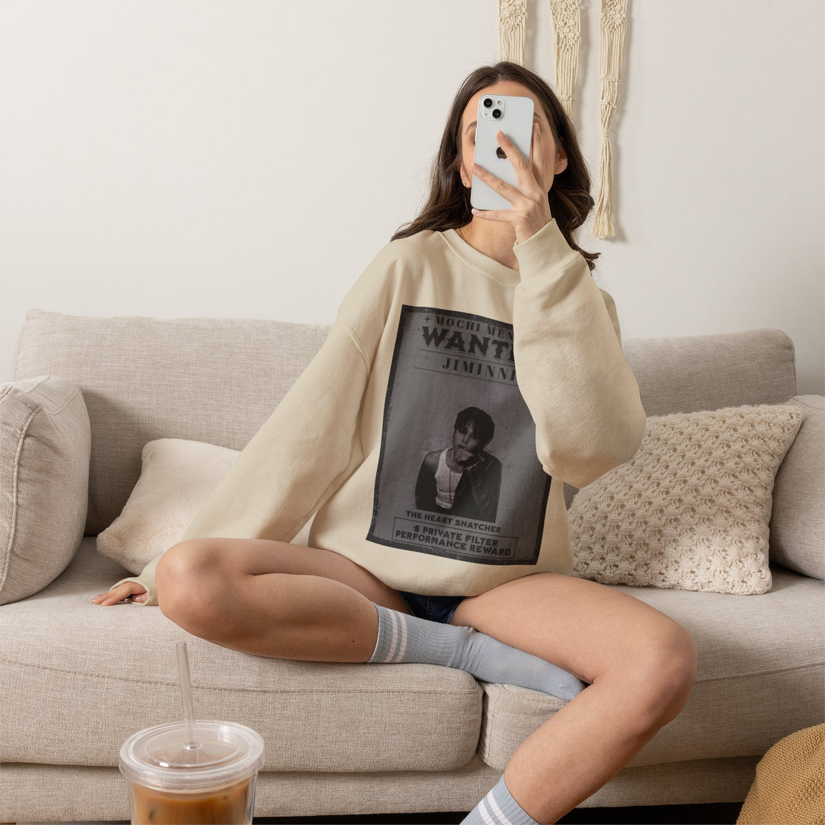 Wanted Poster Crewneck Sweatshirt — 'WANTED: Jiminie' Vintage K-Pop Graphic