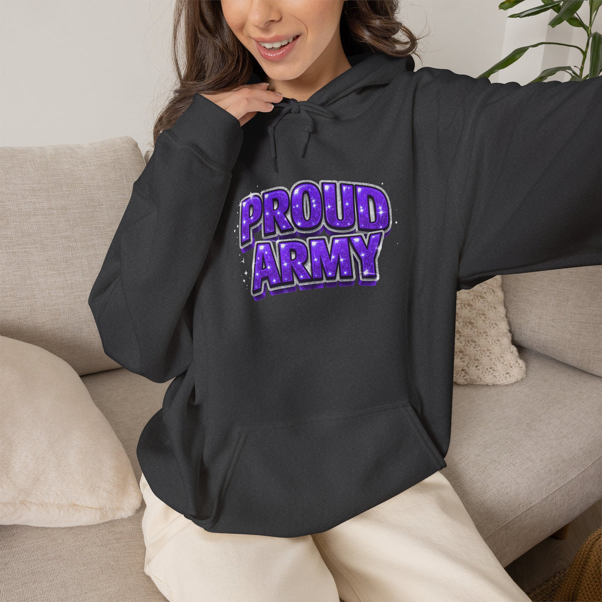 Proud Army Hoodie — Bold Purple Graphic  Pullover