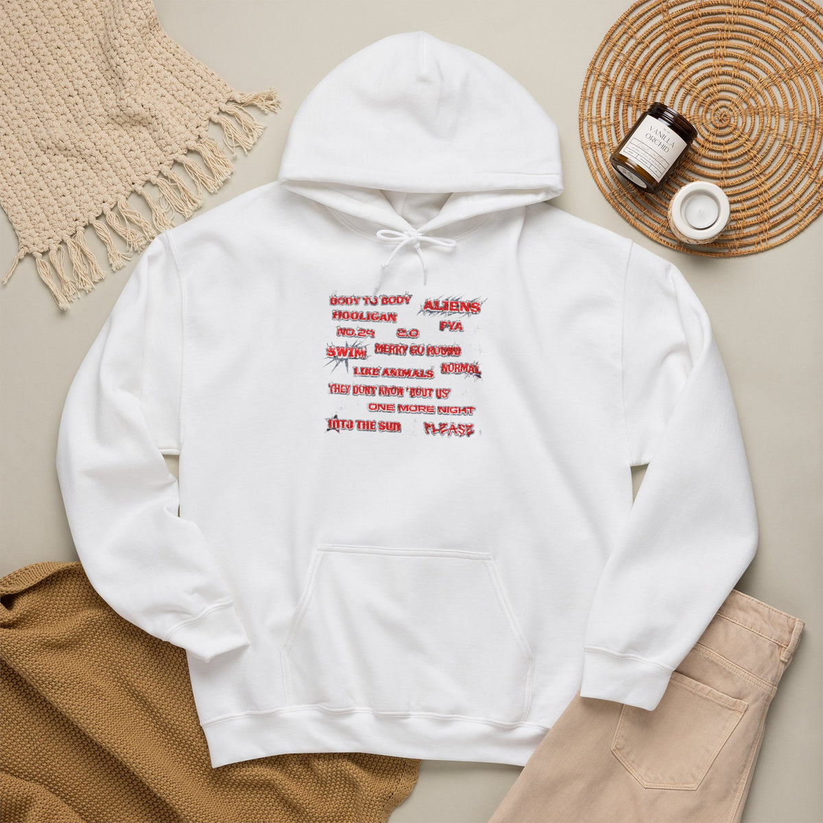 BTS Text Graphic Hoodie —  Red Script Sweatshirt