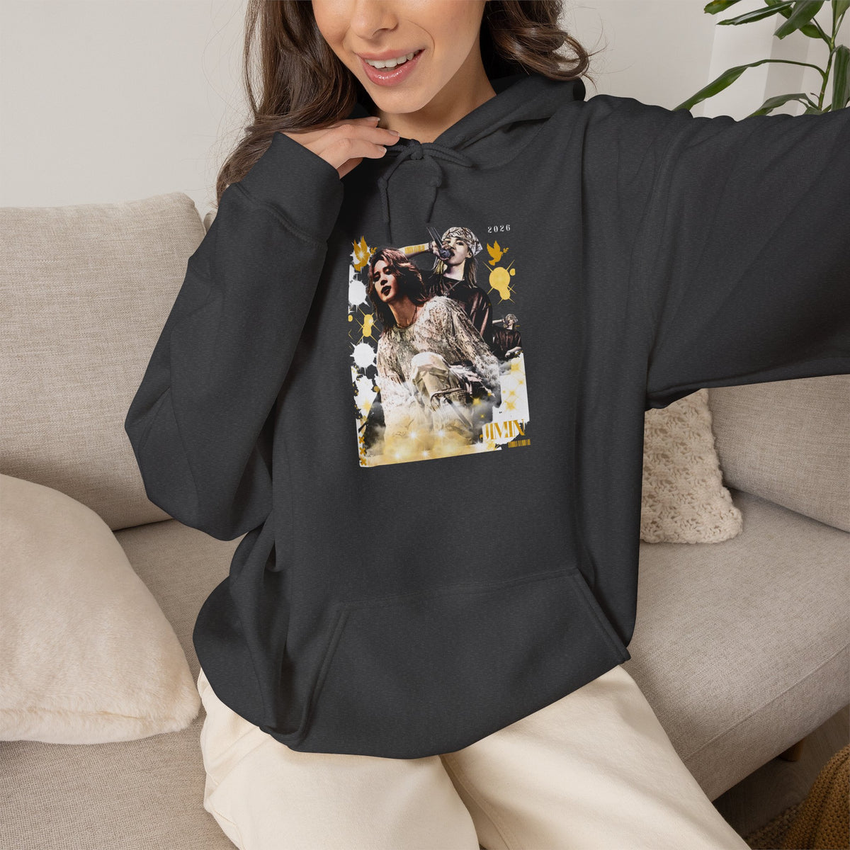 Jimin 95 Hoodie — K-Pop Fan Pullover with Photo Collage Front & Graphic Back