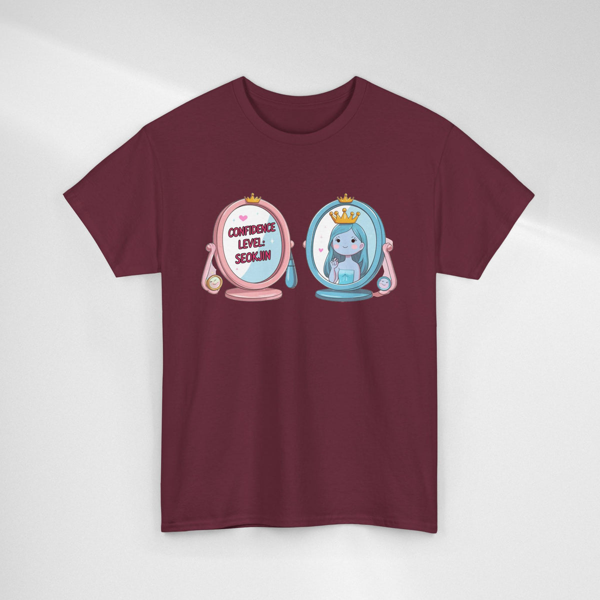 JIN Level Shirt — Cute Pink & Blue Mirrors Graphic Tee ("Comfort Level: Secure")