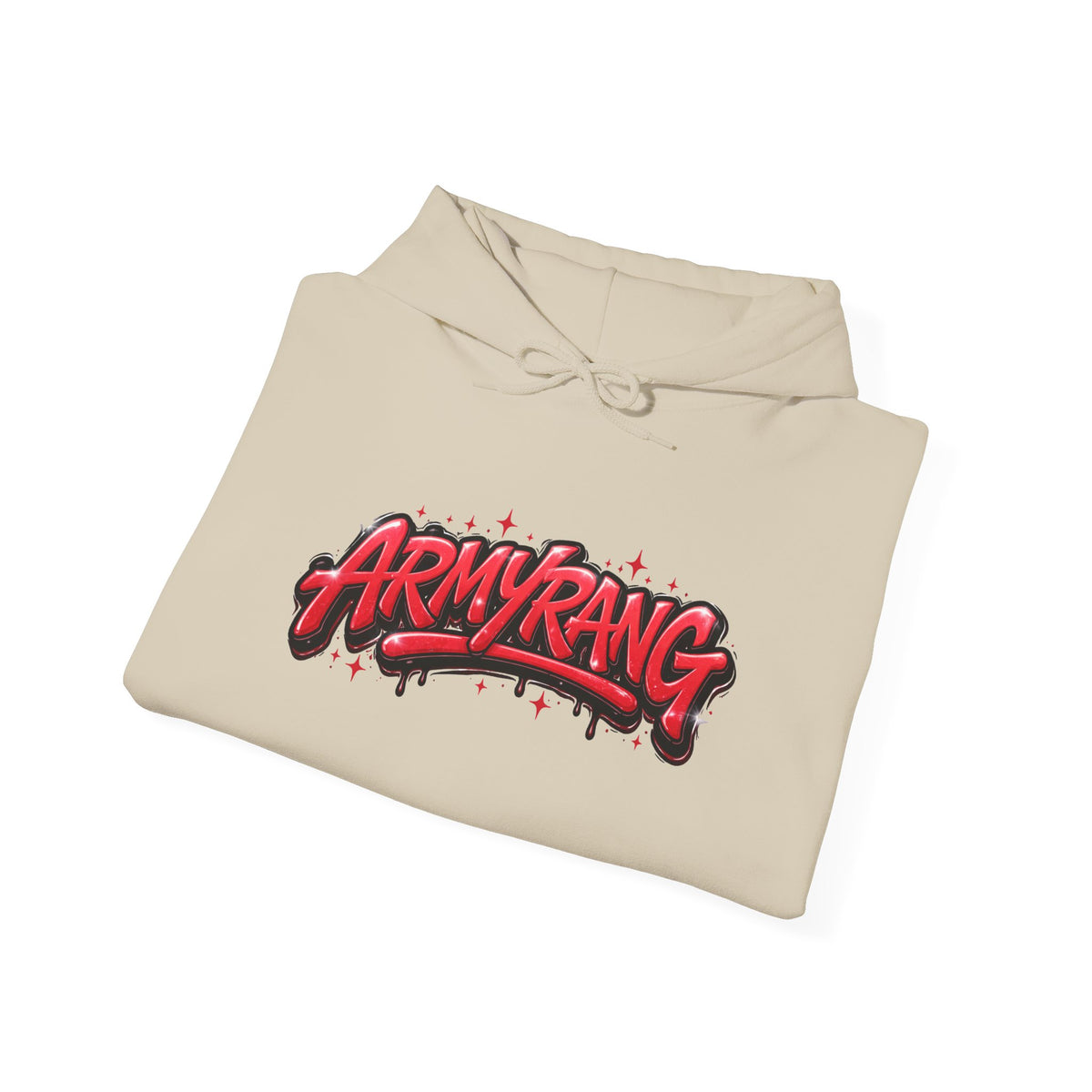 ArmyRang Graffiti Hoodie — Streetwear Pullover with Bold Red Logo