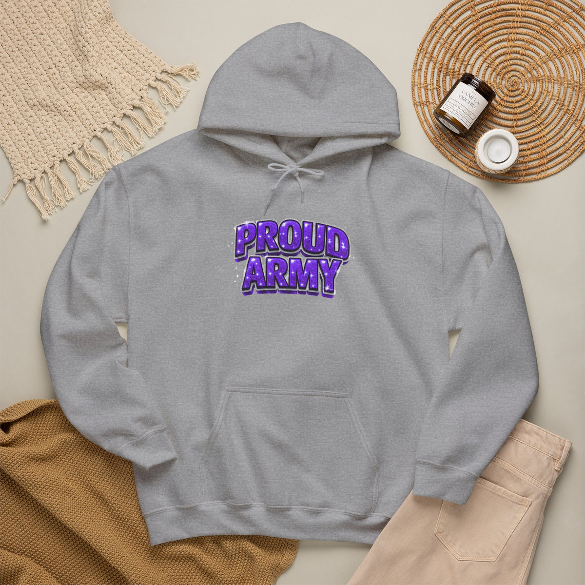 Proud Army Hoodie — Bold Purple Graphic  Pullover