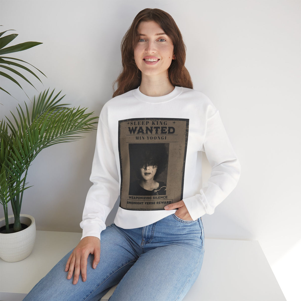 Suga Crewneck Sweatshirt - Vintage 'Sleep King Wanted' Gothic Poster Design