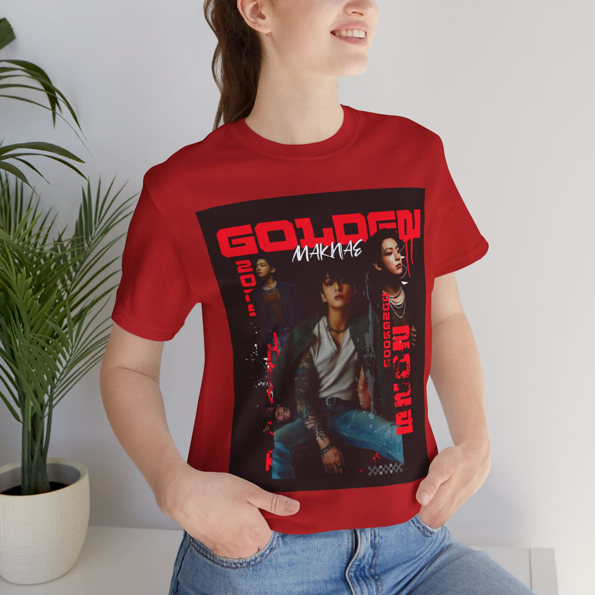 Jungkook Graphic Tee — Golden (Red Text)
