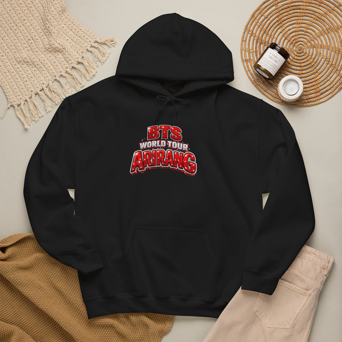 BTS Hoodie — "World Tour ARMY" Retro Red Graphic Pullover