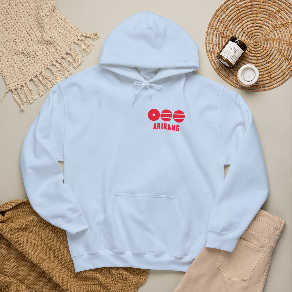 Arirang Logo Hoodie — Minimal BTS Inspired White Pullover