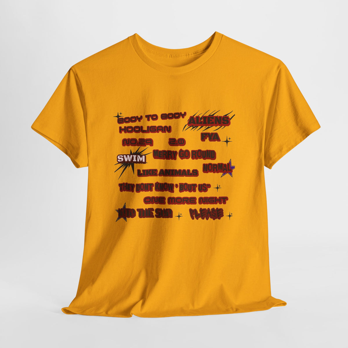 BTS ARIRANG Graphic Tee — Distorted Red Text Band Shirt