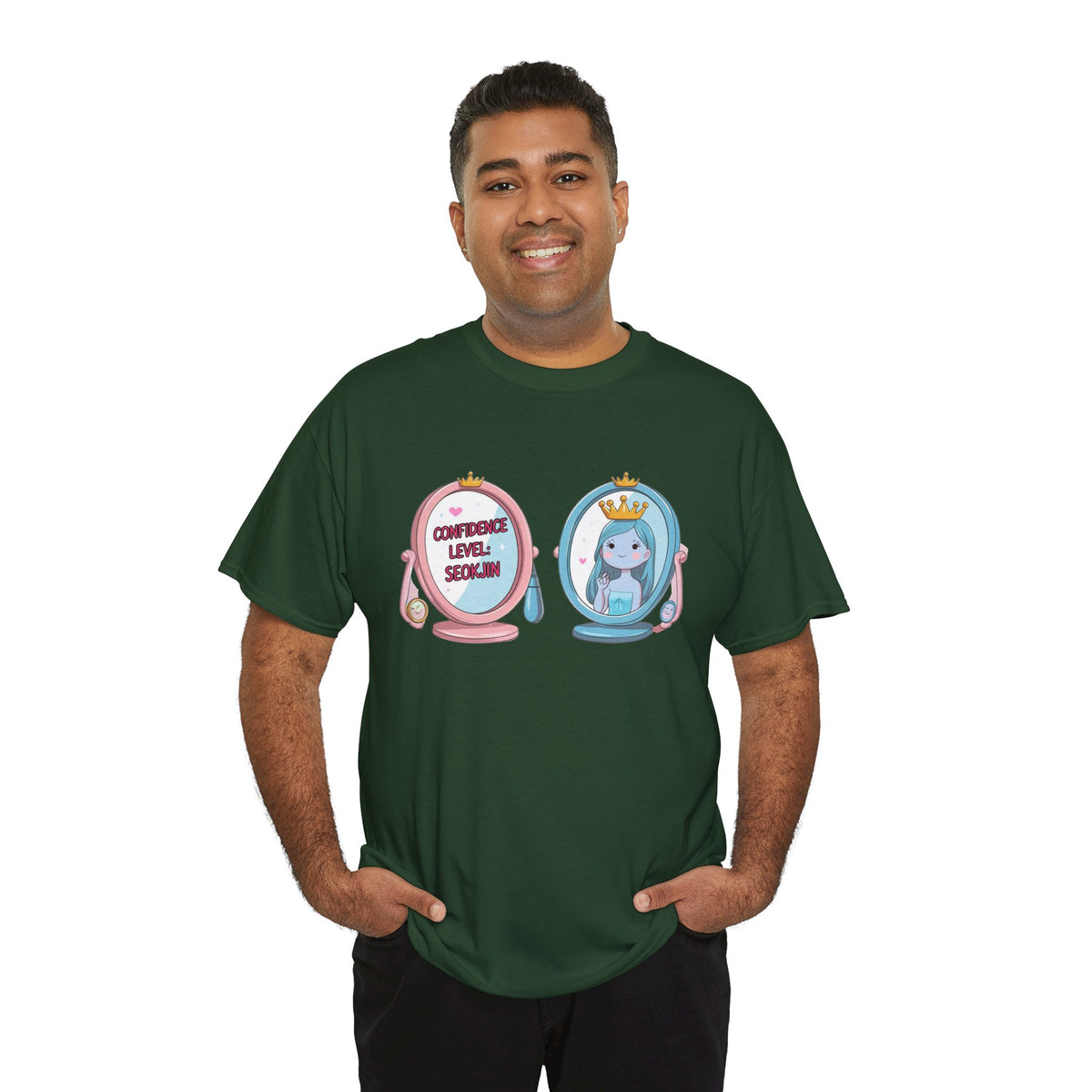 JIN Level Shirt — Cute Pink & Blue Mirrors Graphic Tee ("Comfort Level: Secure")