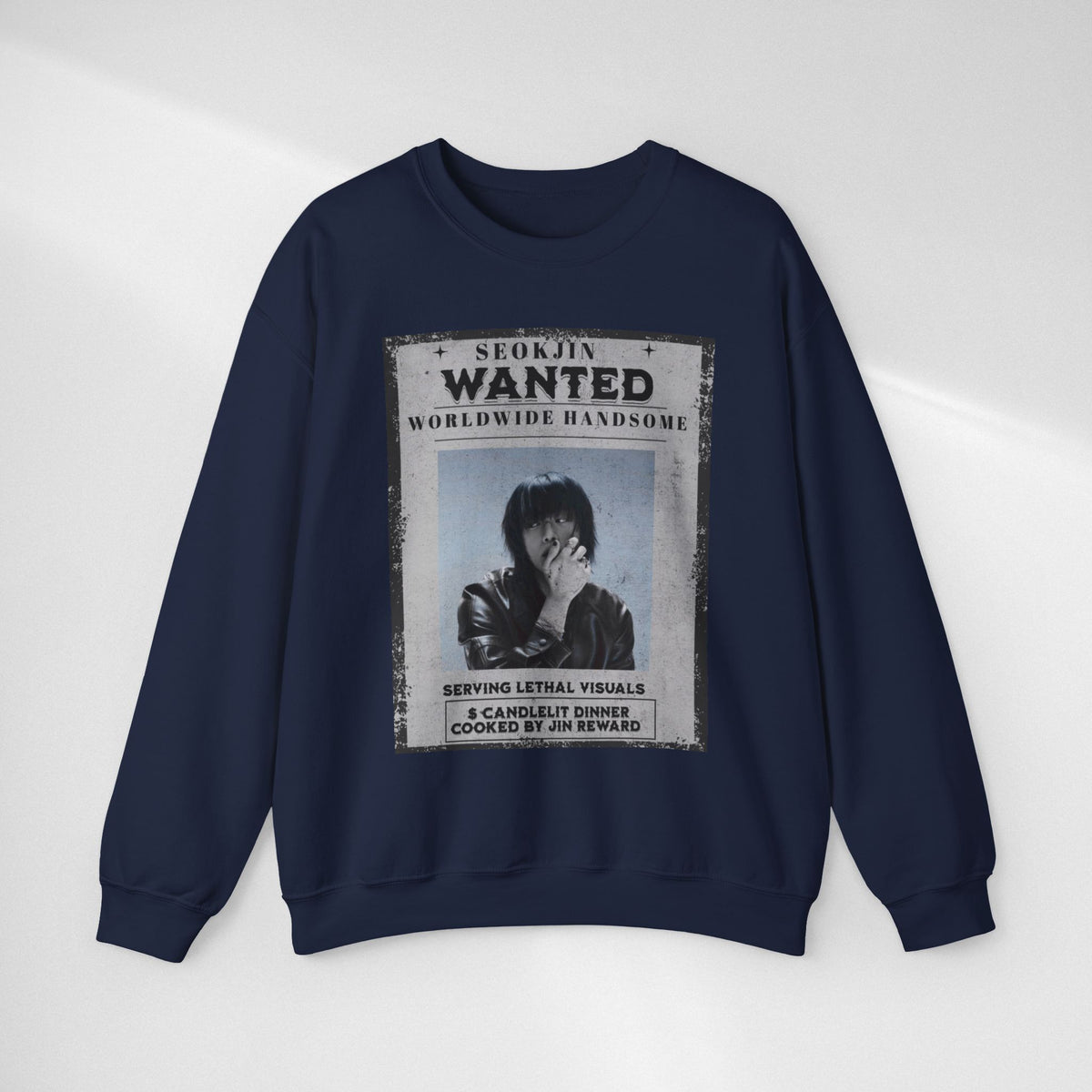 Crewneck Sweatshirt — 'Seojin Wanted: Worldwide Handsome' Vintage Poster Graphic