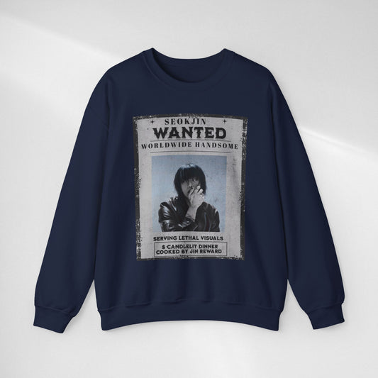 Crewneck Sweatshirt — 'Seojin Wanted: Worldwide Handsome' Vintage Poster Graphic