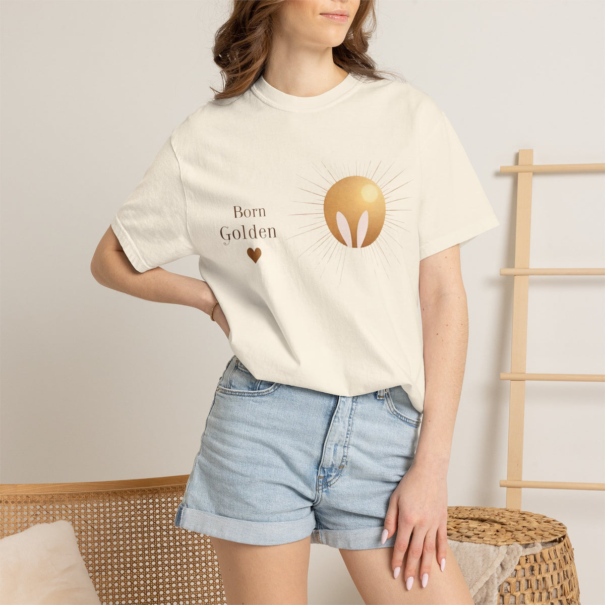 JK Born Golden Tee — Minimal Sun Badge Graphic T-Shirt