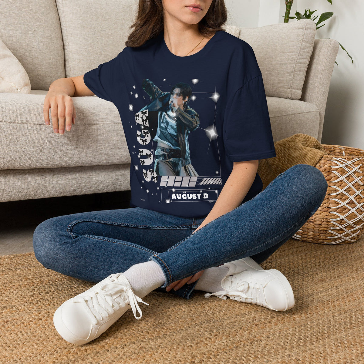Vintage K-Pop Idol Graphic Tee — "SUGA 93" Sparkle Jersey Shirt