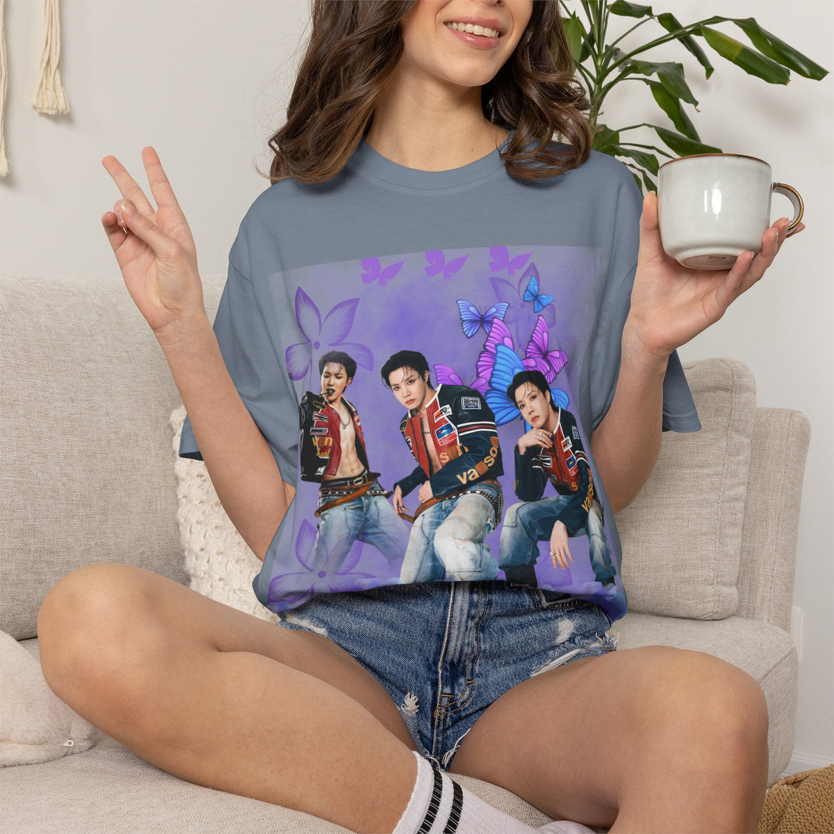 JHOPE Graphic T-Shirt — Purple Floral Portrait Tee
