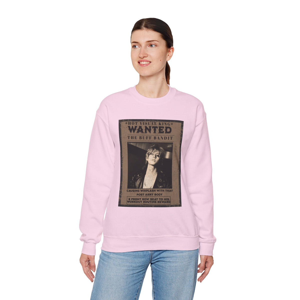 Wanted Poster Crewneck Sweatshirt — Vintage 'Buff Bandit' Graphic