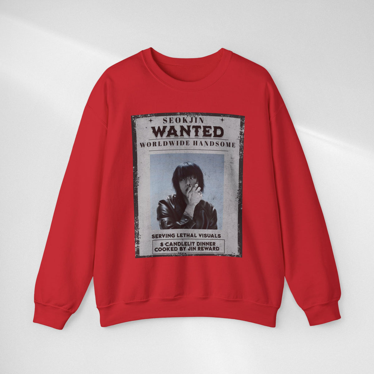 Crewneck Sweatshirt — 'Seojin Wanted: Worldwide Handsome' Vintage Poster Graphic
