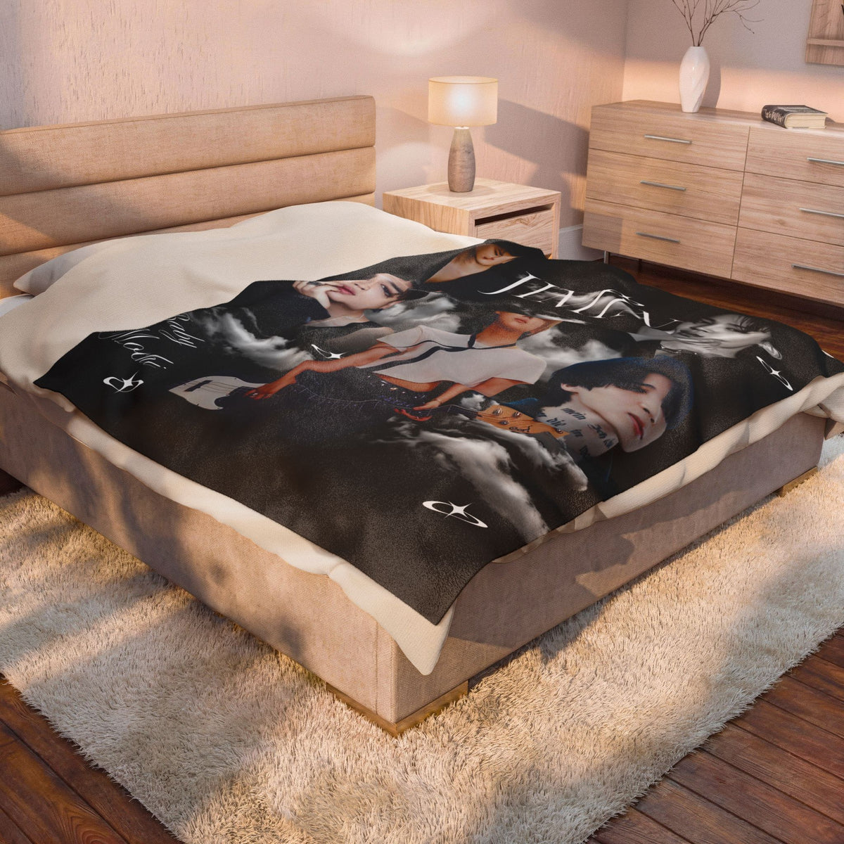 Velveteen Plush Blanket — Jimin Photo Collage Fleece Throw