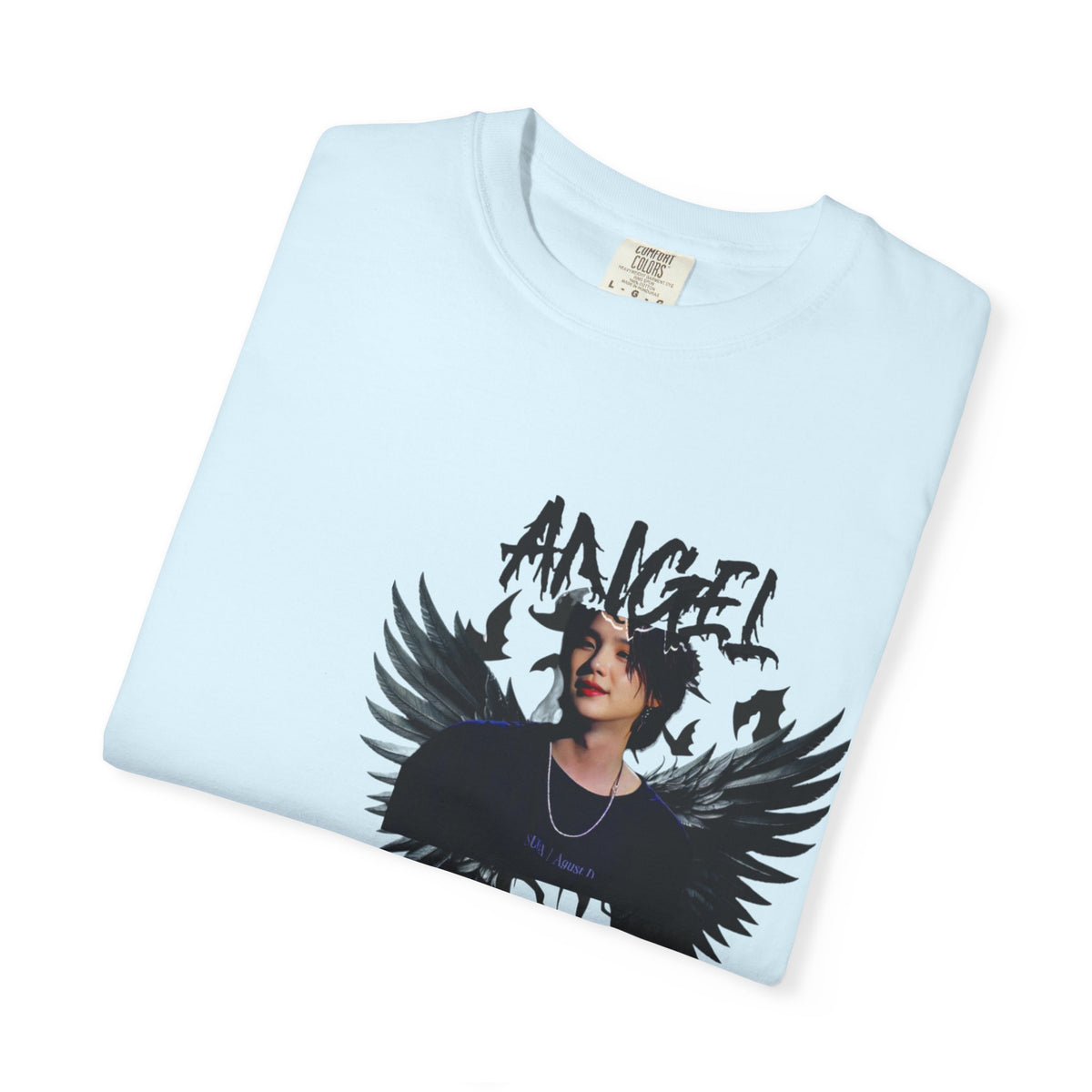 Angel Wings Graphic T-Shirt — 'Angel' Photo Tee with Dark Wing Illustration