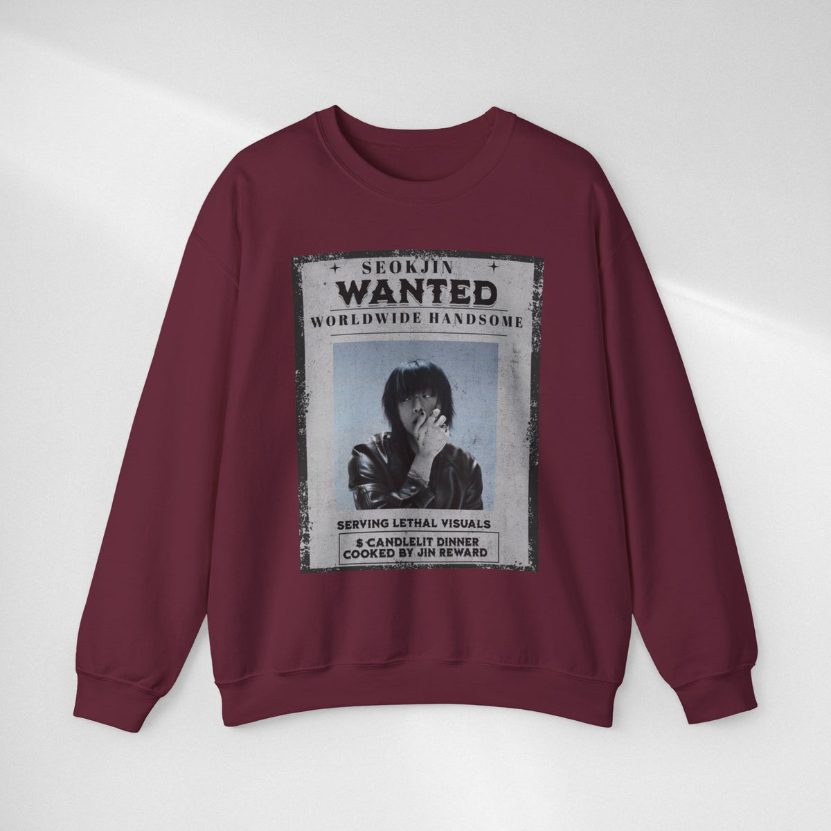Crewneck Sweatshirt — 'Seojin Wanted: Worldwide Handsome' Vintage Poster Graphic