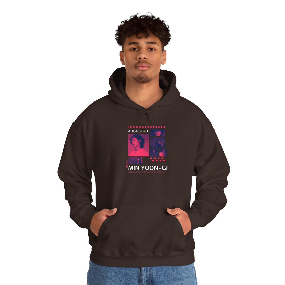 Suga Photo Collage Hoodie — Retro Pink Portraits Grid Design