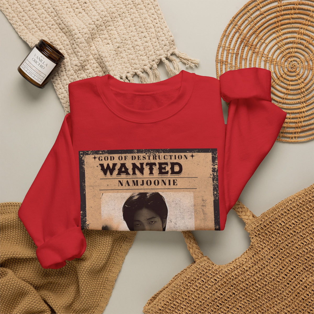 Wanted Poster Crewneck Sweatshirt — 'Wanted: Namjoonie' Vintage K-Pop Graphic