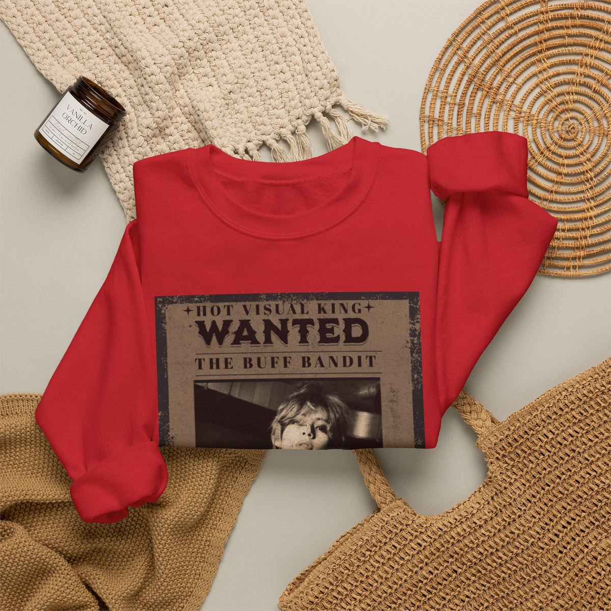 Wanted Poster Crewneck Sweatshirt — Vintage 'Buff Bandit' Graphic