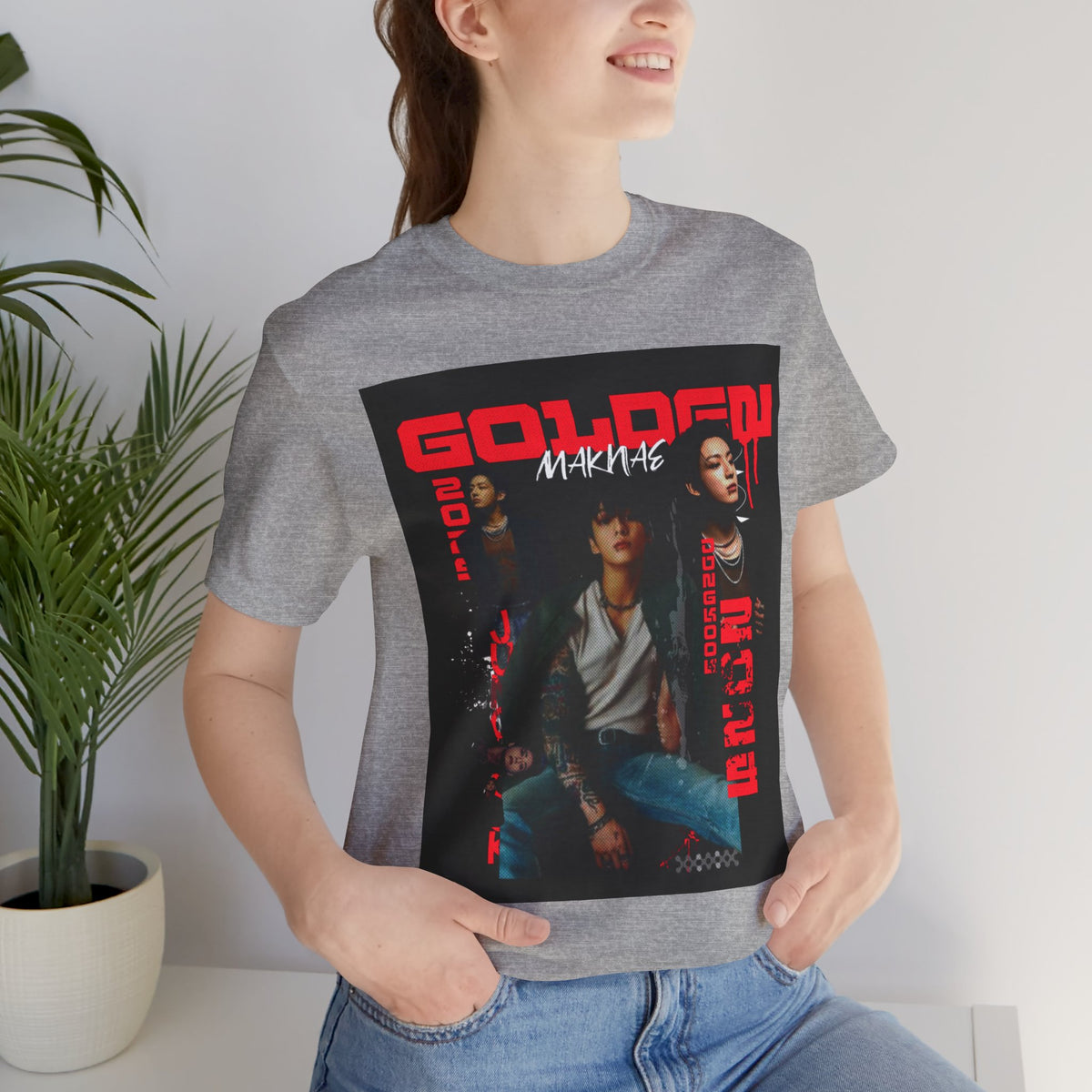 Jungkook Graphic Tee — Golden (Red Text)