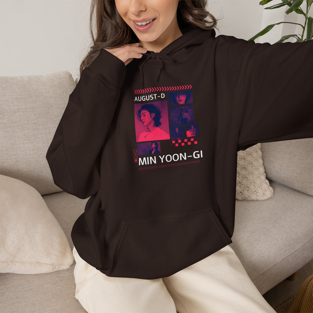 Suga Photo Collage Hoodie — Retro Pink Portraits Grid Design