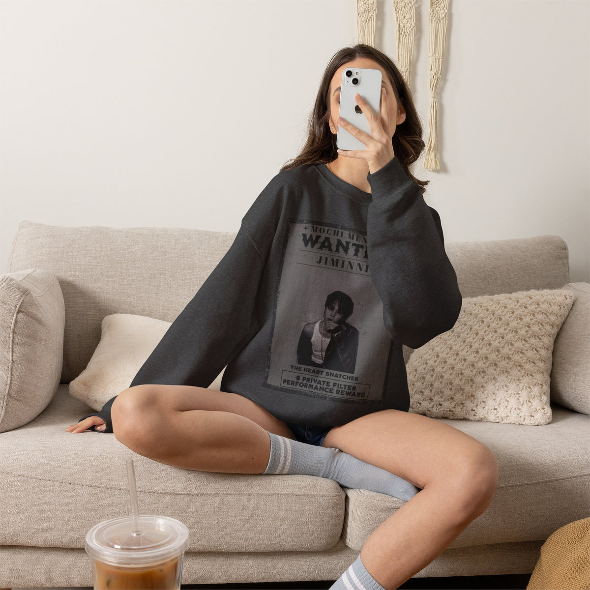 Wanted Poster Crewneck Sweatshirt — 'WANTED: Jiminie' Vintage K-Pop Graphic